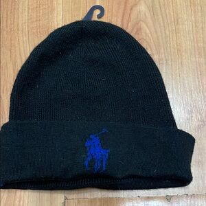 Polo by Ralph Lauren Black Beanie with Blue Logo